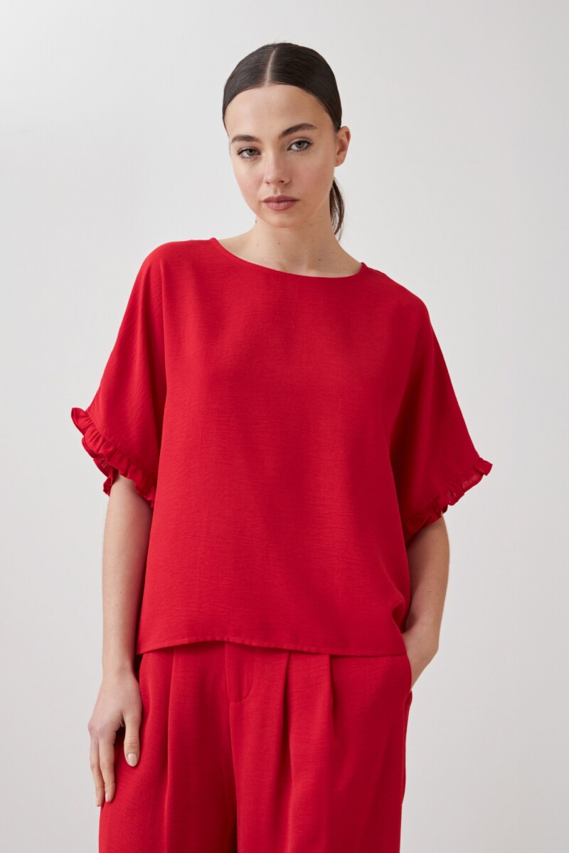 Blusa manga corta con volados rojo