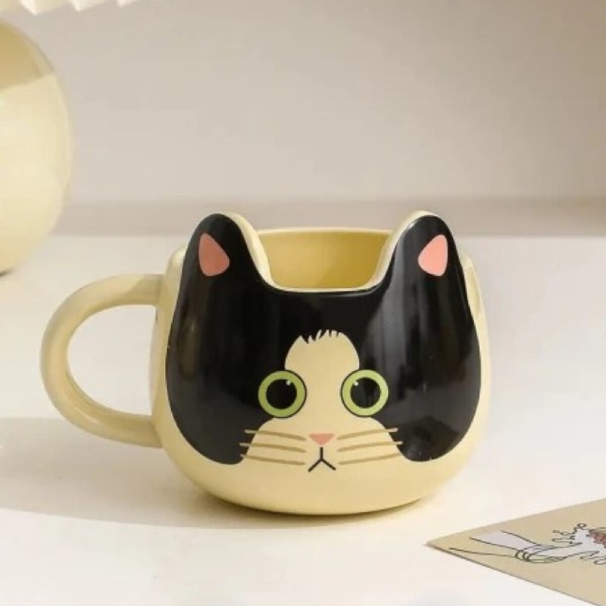 Taza gatito c/cuchara - Blanco y negro 