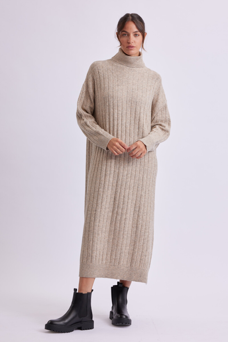 Vestido punto canalé Beige