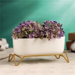 MACETA CERAMICA C/BASE 17x9x9CM BLANCO/DORADO MACETA CERAMICA C/BASE 17x9x9CM BLANCO/DORADO