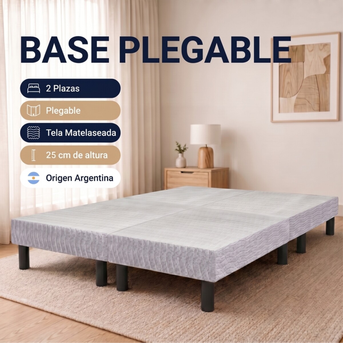 Base Box Plegable Para Sommier 2 Plazas 140 x 190 cm | Transporte Práctico y Armado Rápido 
