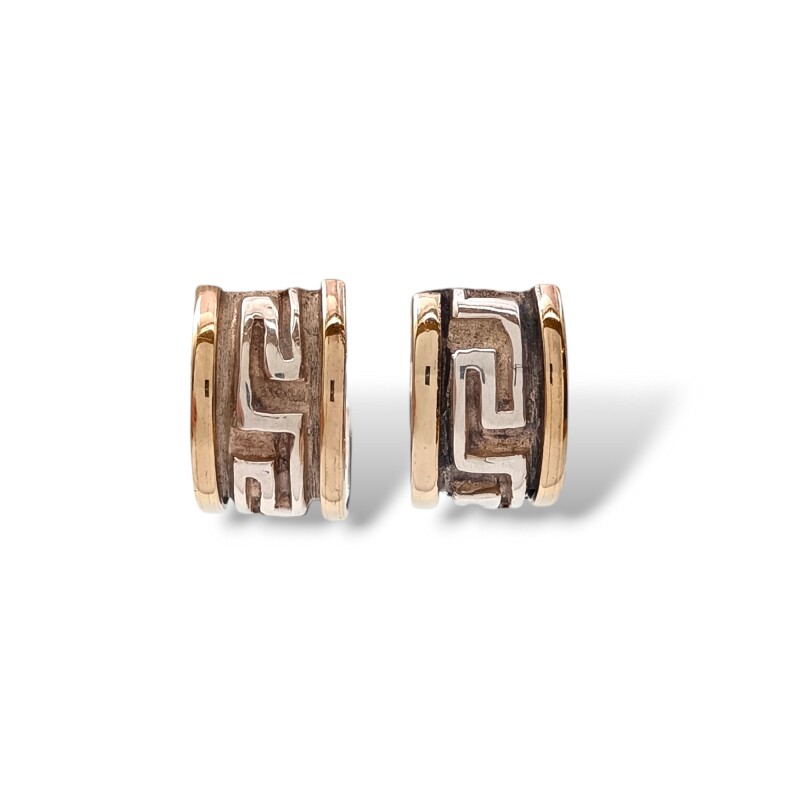 Caravanas Medio aro Greca-Plata y oro-Sin piedra-CA5003 sinpiedra