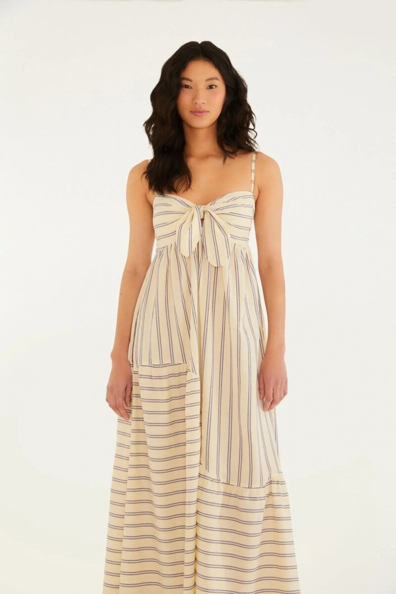 VESTIDO LARGO RAYAS Crudo