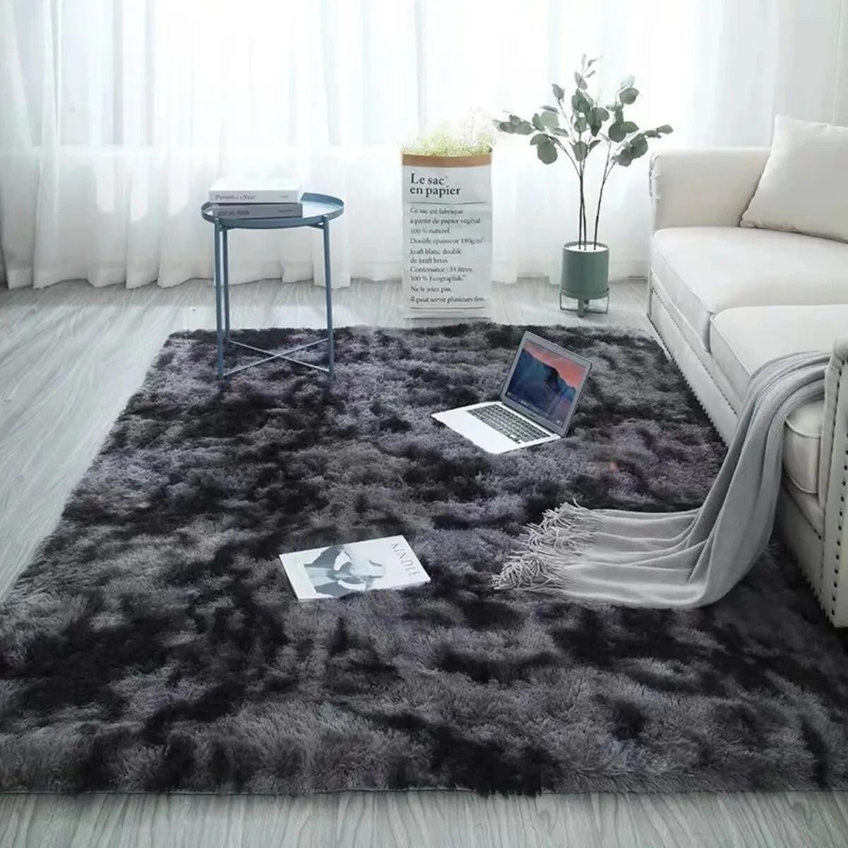Alfombra Tapete Shaggy Peluda 100 X 150cm Pelo Alto - Gris Oscuro 