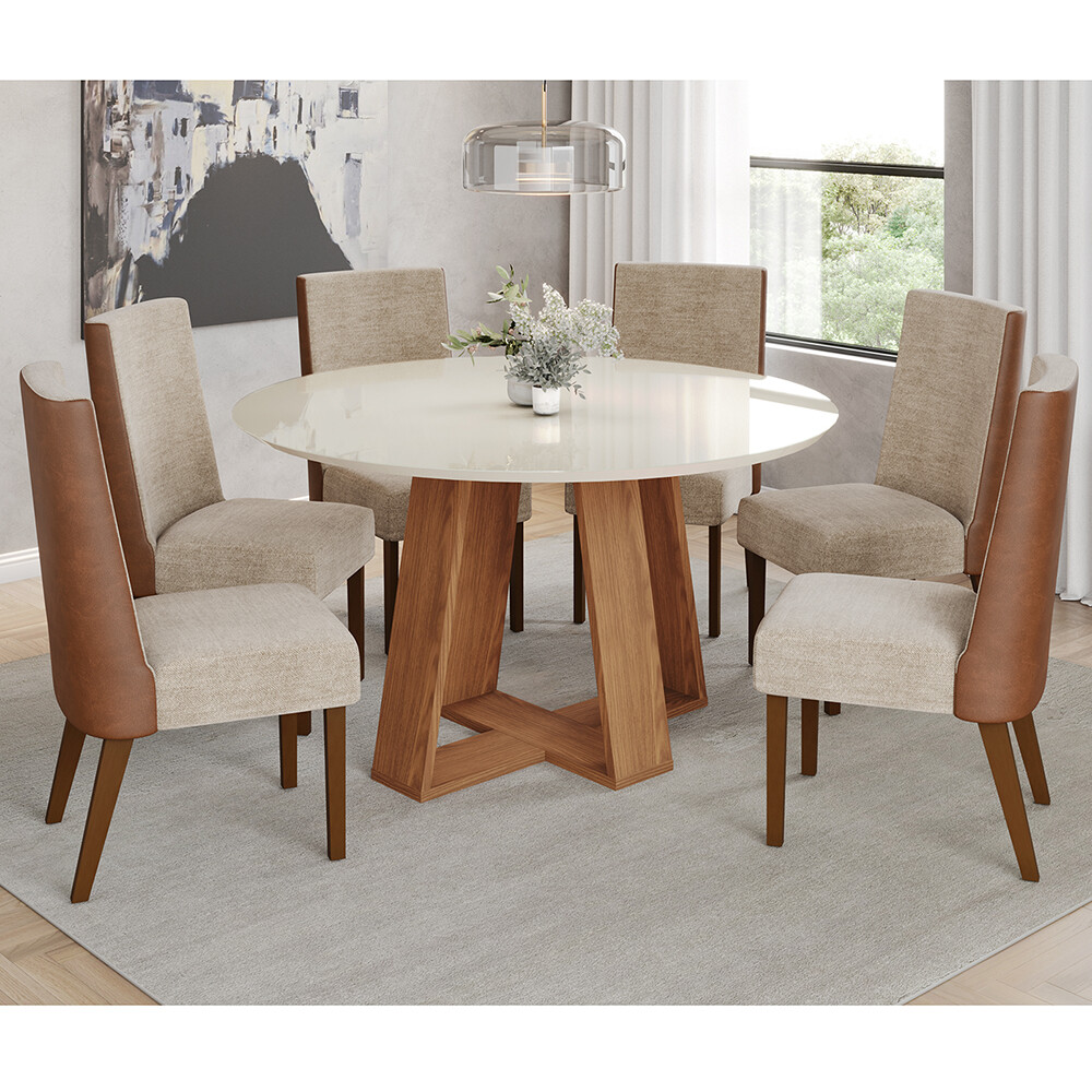 MESA DE COMEDOR CON TAPA REDONDA PARA 6 LUGARES MESA DE COMEDOR CON TAPA REDONDA PARA 6 LUGARES