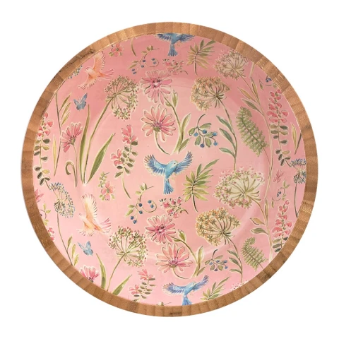 Bowl de Madera de 25 cm - Varios Diseños Pajaros Rosa