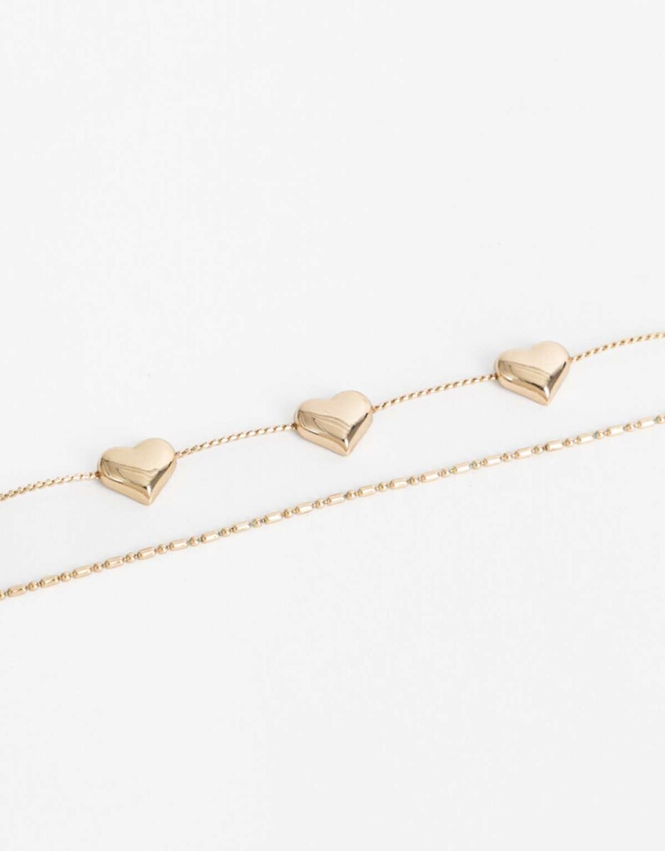 Pulsera Flexible Set Metal Corazón Bañado En Oro - Dorado 