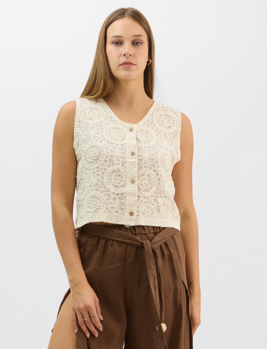 Chaleco Calado De Algodón - Beige 