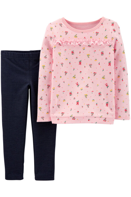 Set dos piezas blusa manga larga con volados y pantalón Sin color