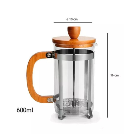Cafetera Tetera Prensa Francesa 600Ml en Acero Vidrio Bambú Natural