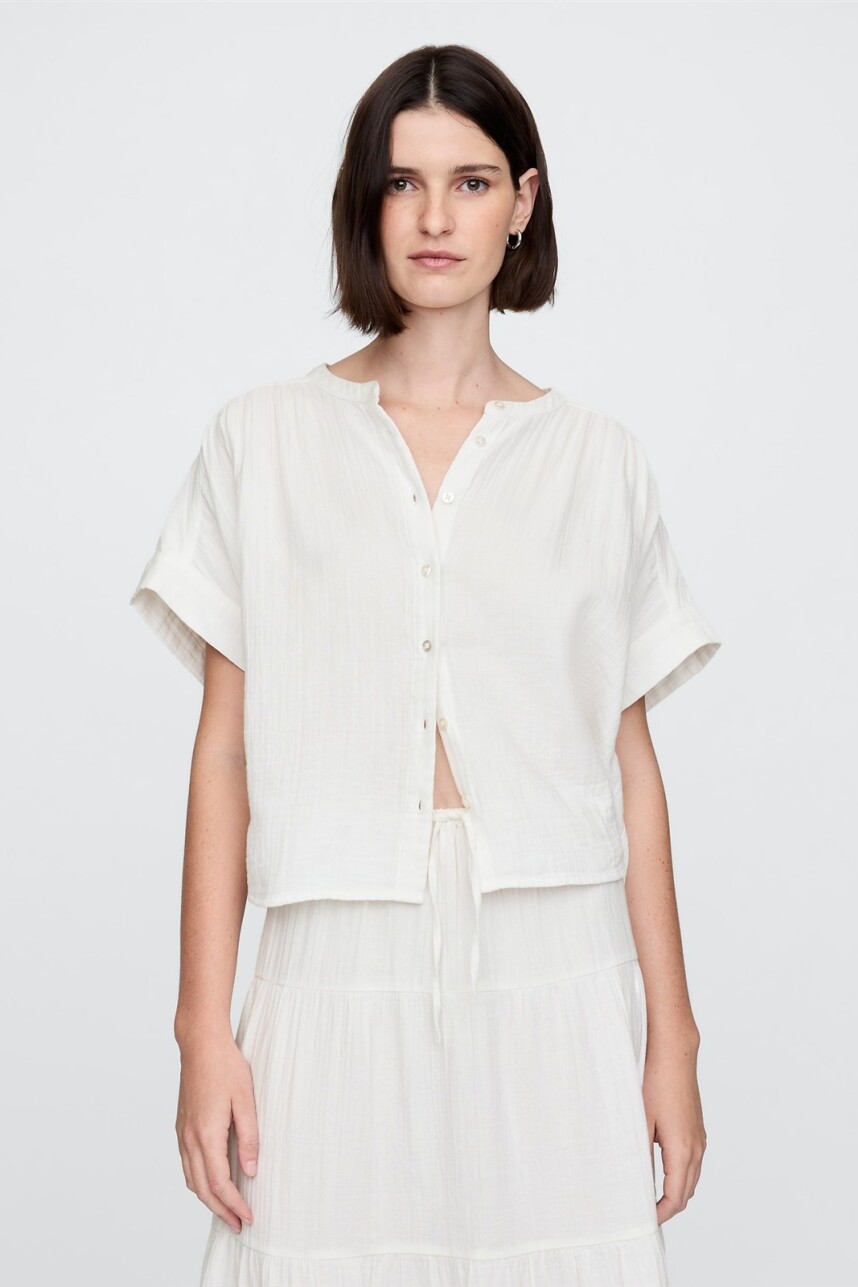Camisa Muselina Manga Corta Mujer New Off White