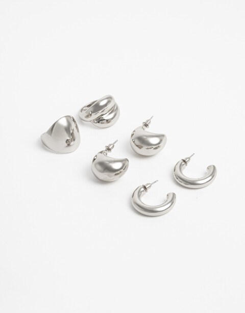 Bijouterie Set Metal Set Anillos Y Argollas Metal - Plateado Rodio