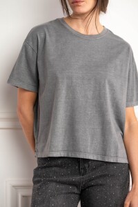 Remera Algodon Lavado Gris Oscuro