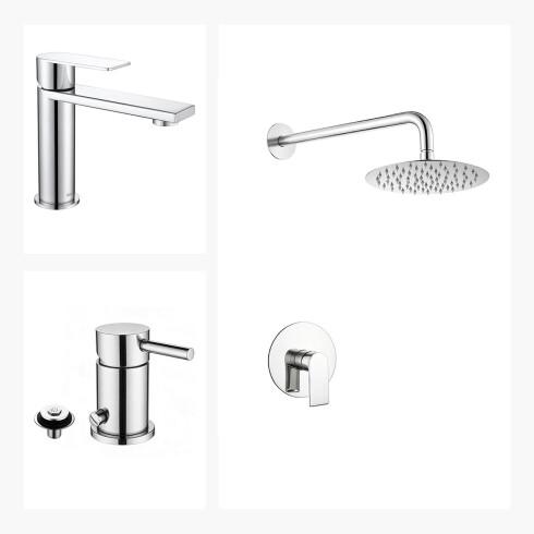 JUEGO COMPLETO DE GRIFERIA CROMO AQUALIA LINEA SALEMI CROMO