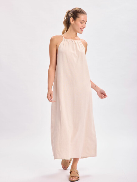 Vestido largo con lino Beige