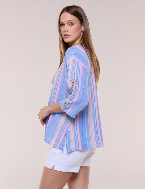 Blusa Algodón Botones MULTI/CELESTE