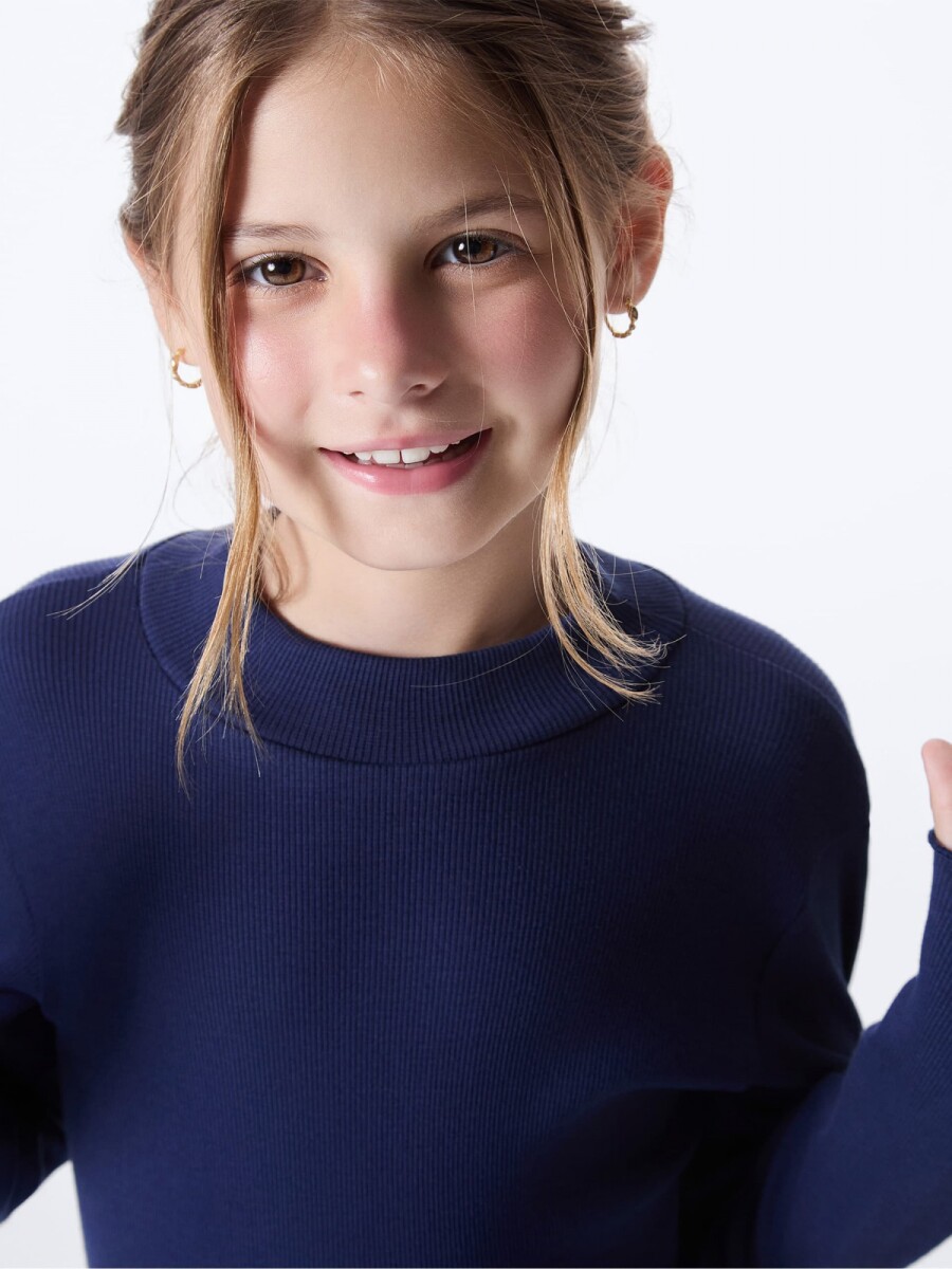 POLERA INFANTIL EN TELA ACANALADA - AZUL 