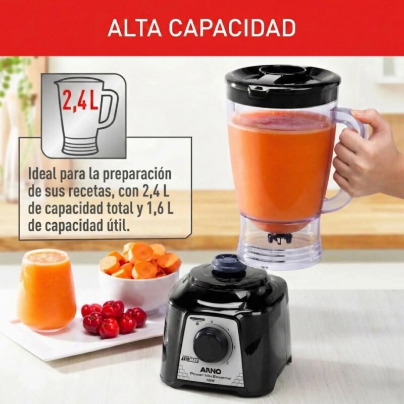 Licuadora Arno Power Max | 700w de potencia | Jarra de 2,4 Lts. | Color negro. Licuadora Arno Power Max | 700w de potencia | Jarra de 2,4 Lts. | Color negro.