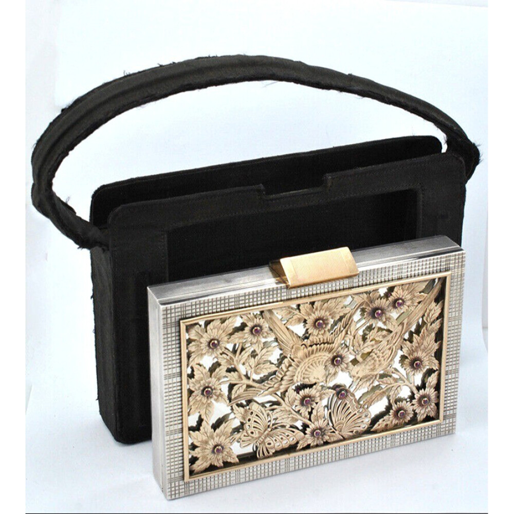 Caja Cartera Estuche De Belleza Cosmetica Boucheron Paris De Plata, Oro Y Rubies. Art Deco. Hermosa!! Caja Cartera Estuche De Belleza Cosmetica Boucheron Paris De Plata, Oro Y Rubies. Art Deco. Hermosa!!