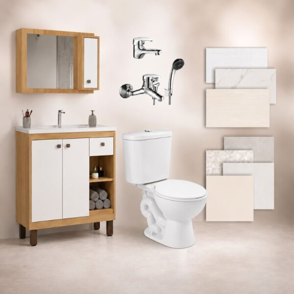 BAÑO COMPLETO N°5 INODORO CON MOCHILA + MUEBLE DE BAÑO 80 CM CON ESPEJO + GRIFERIA + CERAMICA DE PISO Y PARED BAÑO COMPLETO N°5 INODORO CON MOCHILA + MUEBLE DE BAÑO 80 CM CON ESPEJO + GRIFERIA + CERAMICA DE PISO Y PARED