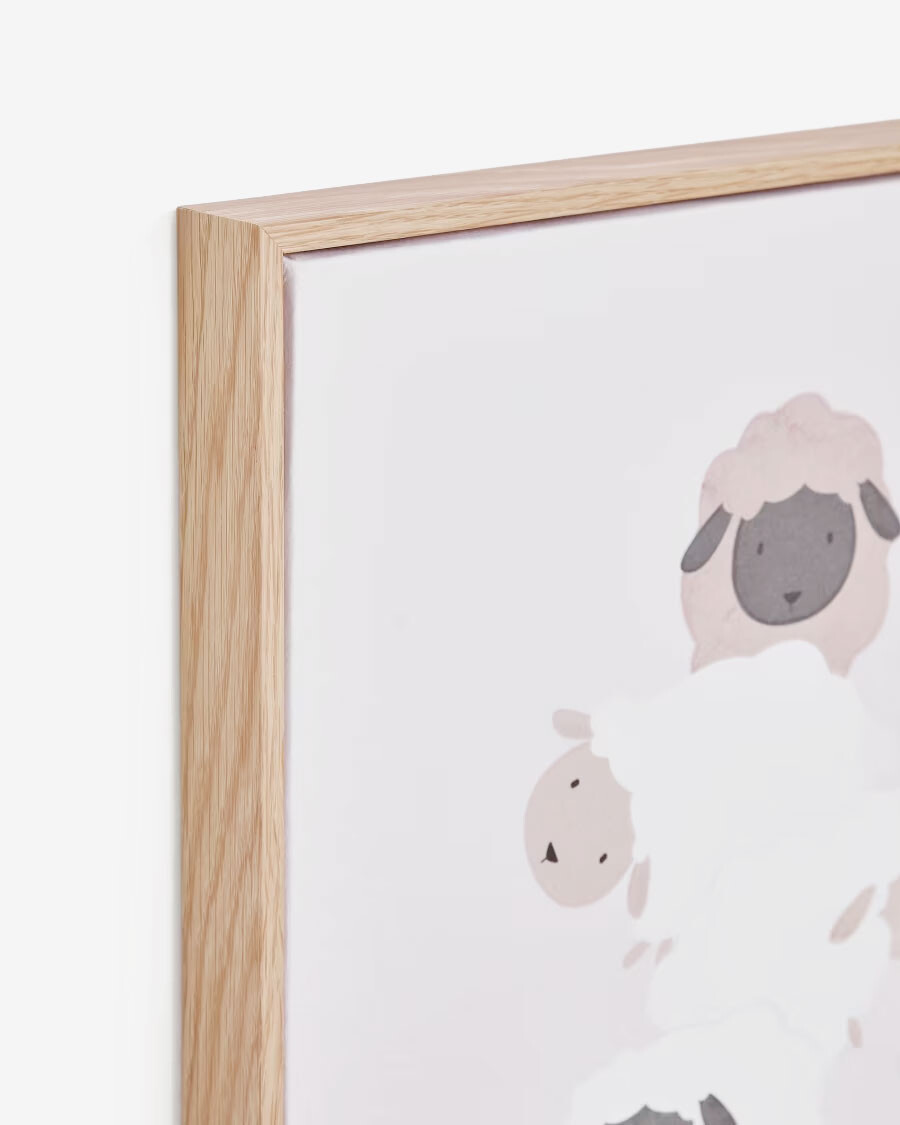 Cuadro Milu de ovejas beige y blanco 40 x 30 cm