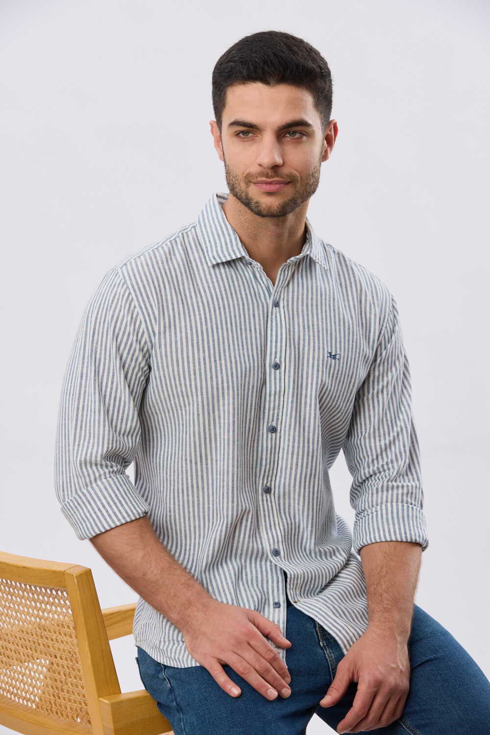 CAMISA RAYADA DE LINO Denim