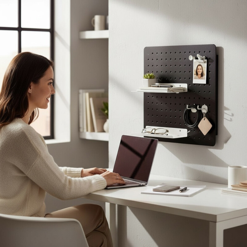 Estante plano grande para panel perforado pegboard metálico Blanco