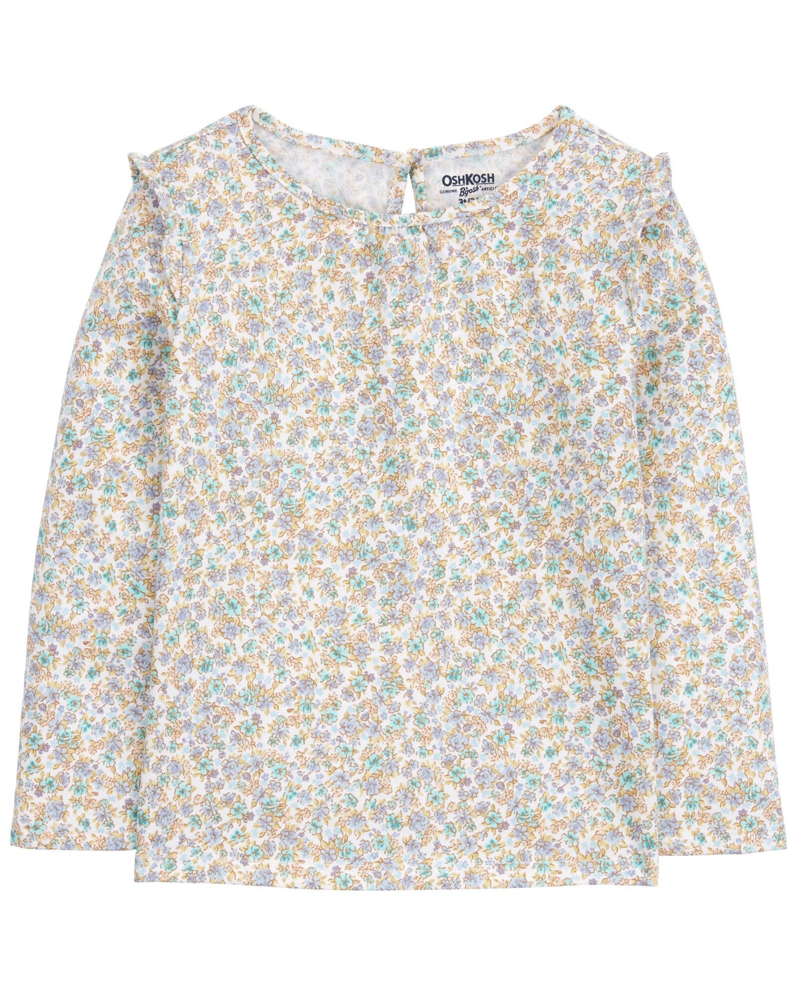 Blusa de algodón manga larga, diseño floral Sin color