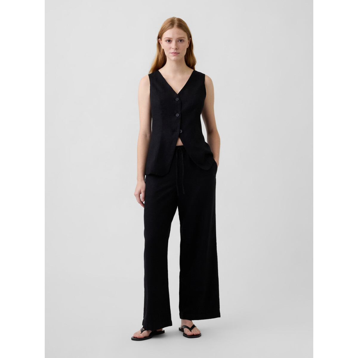 V-LINEN PO WIDE LEG - BLACK 1 