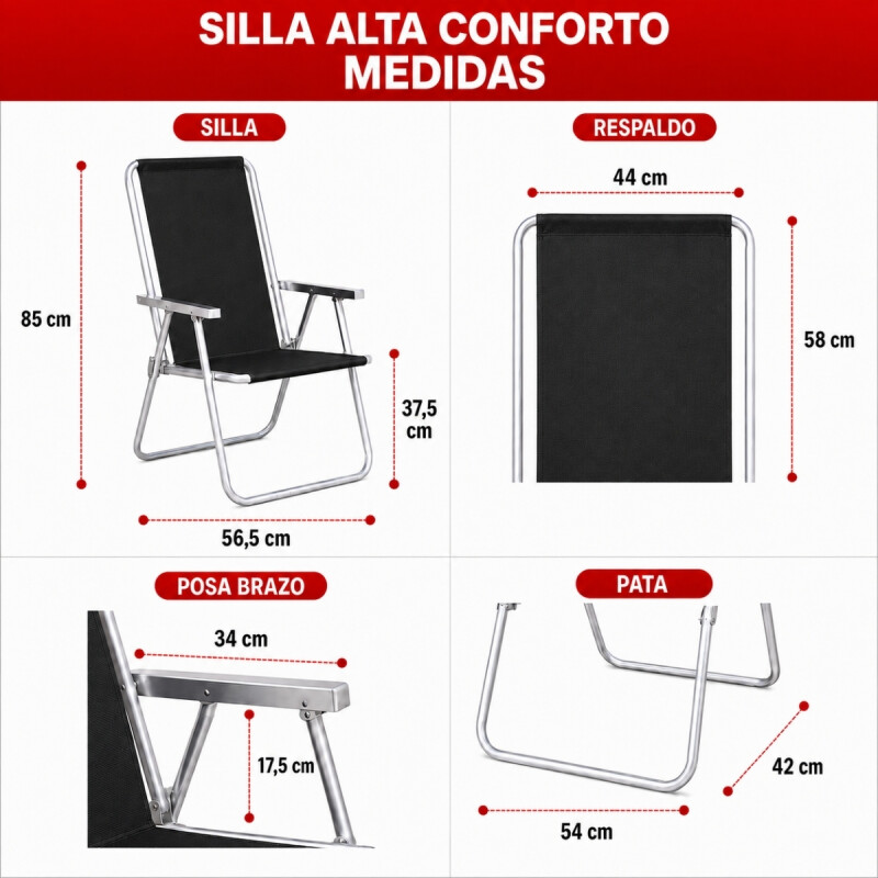 Silla Alta Conforto Aluminio NEGRO