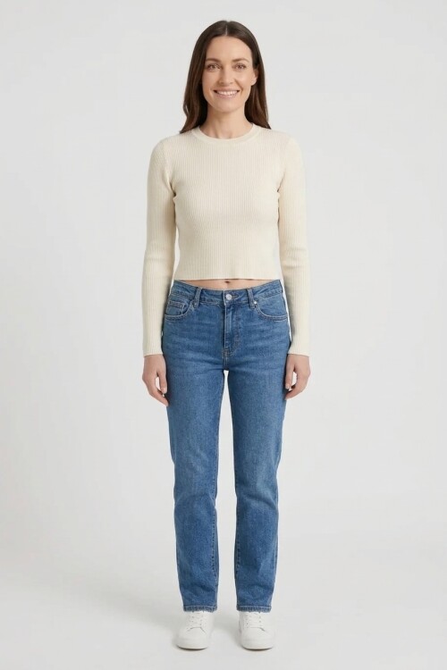 Sweater tejido rib escote a la base CRUDO