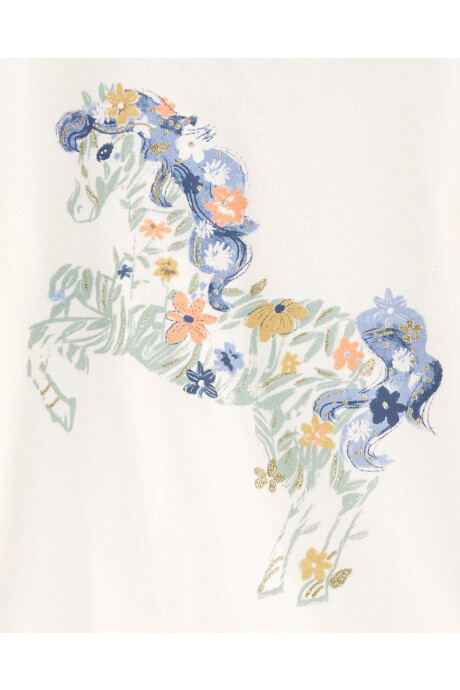 Remera de algodón con detalle en espalda y estampa unicornio Sin color