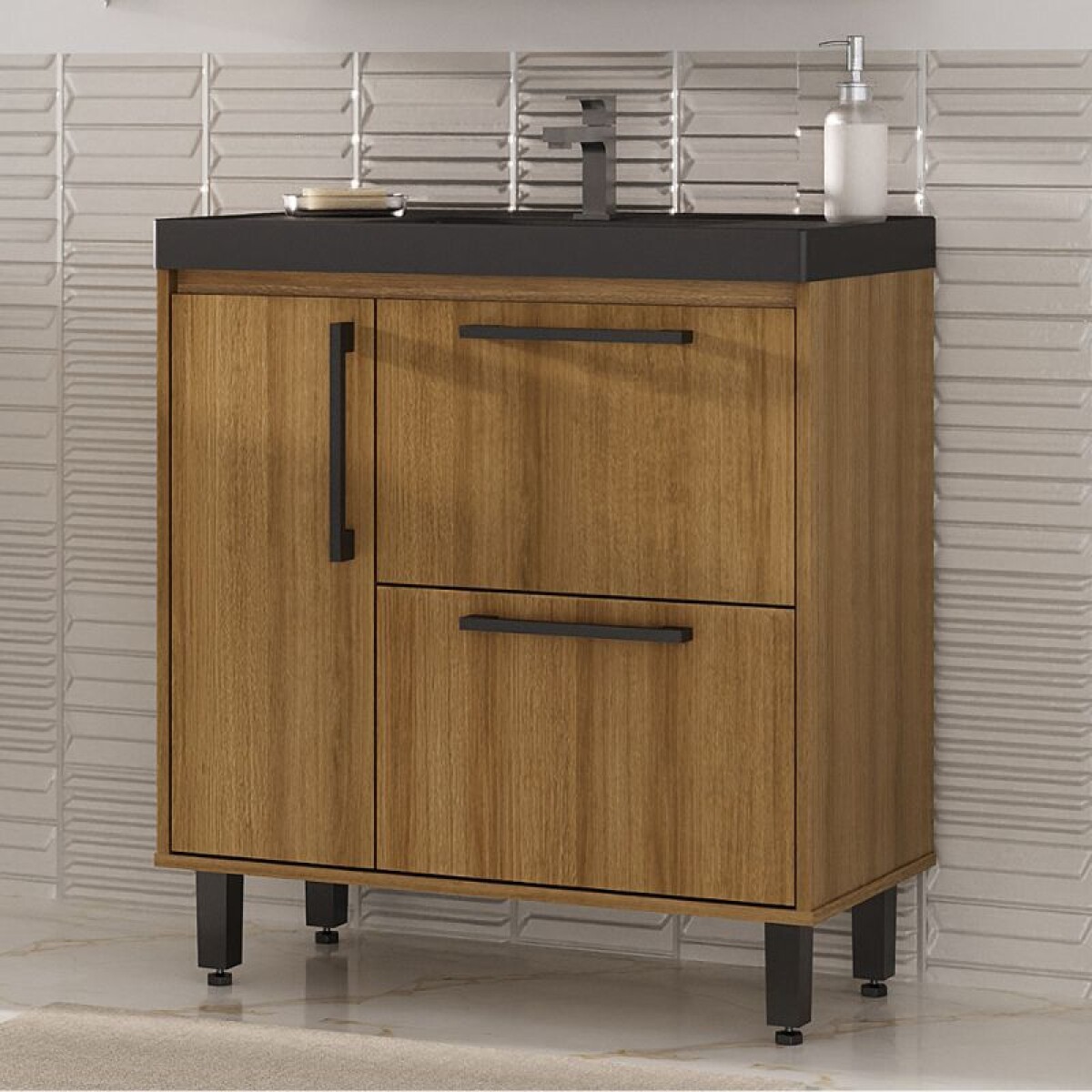MUEBLE DE BAÑO 80 CM CON MESADA - MIEL/NEGRO 
