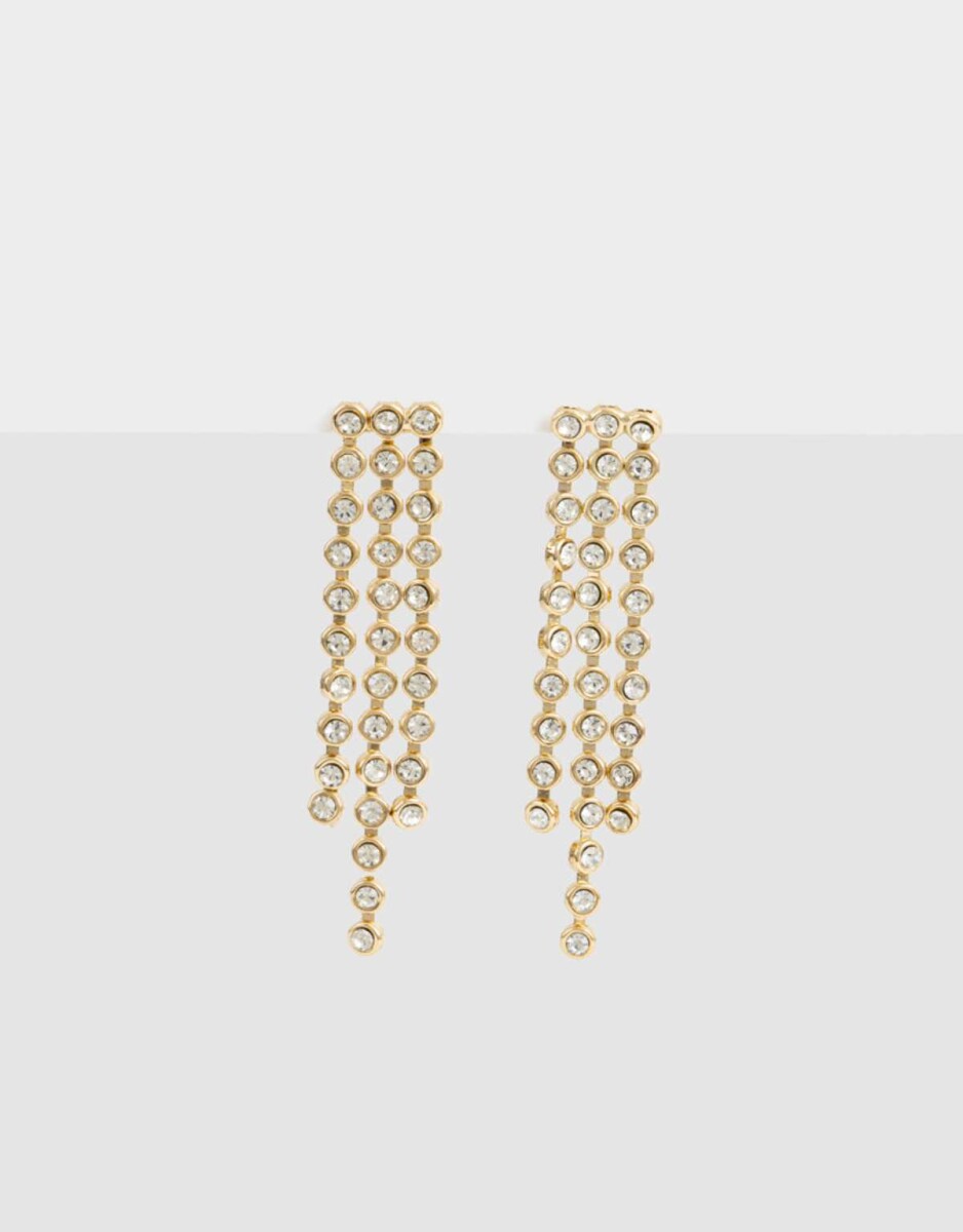Aros Colgantes Largos Con Strass - Dorado 