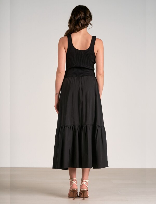 Vestido Bicolor De Punto Acanalado Y Falda Fluida NEGRO