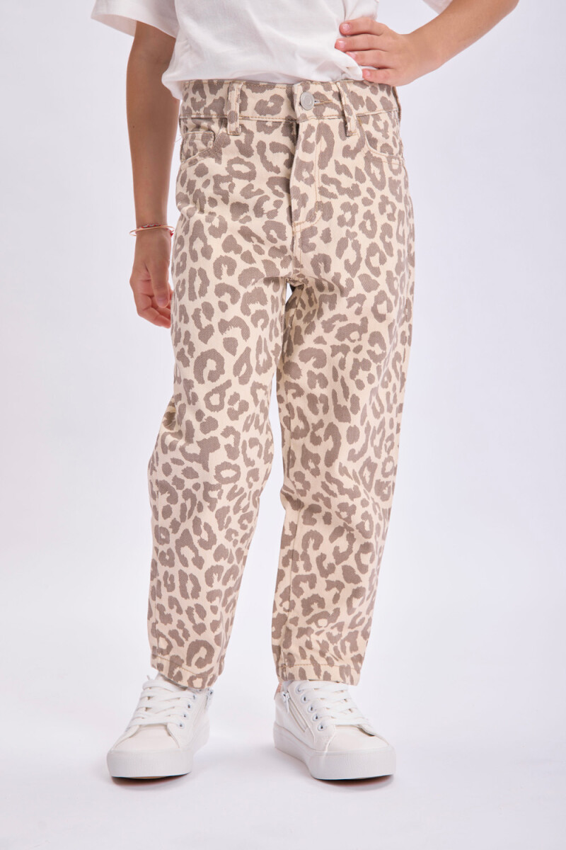 Pantalón jean slouchy Estampado Animal Taupe