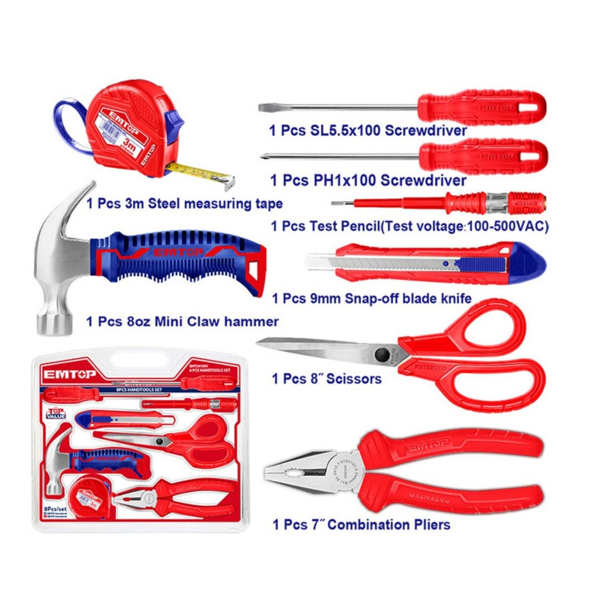 Juego De Herramientas Emtop Manuales 8 Piezas 