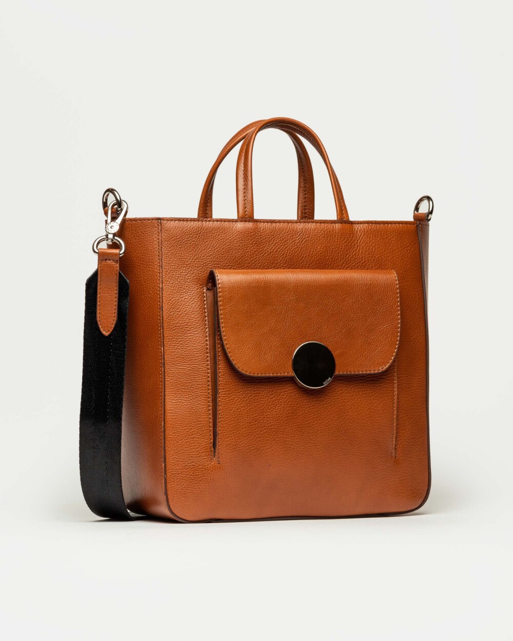 Shopper The Circle en cuero liso Cuoio