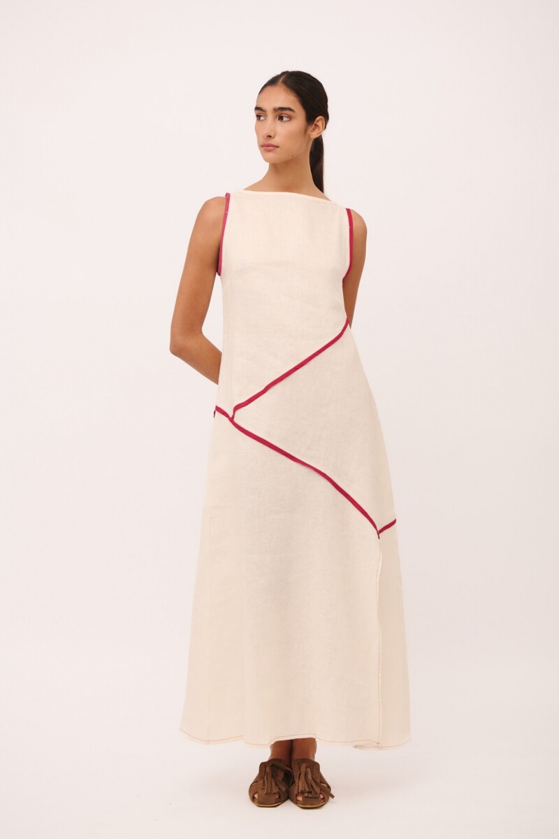 VESTIDO TRAZOS - Manteca Y Bordo 