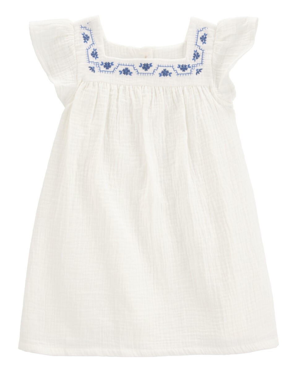 Vestido de algodón, mangas con volados, blanco 