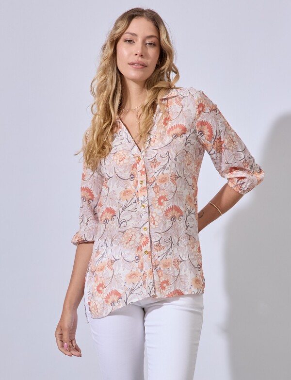 Camisa Gasa Flores MULTI/ROSA