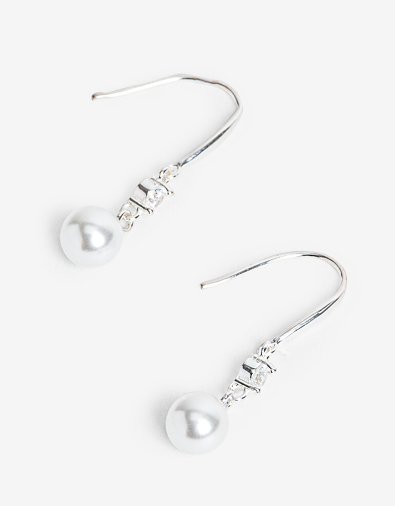 Aros Colgantes Cortos Perla Aros Colgantes Cortos Plata 925 - Plateado