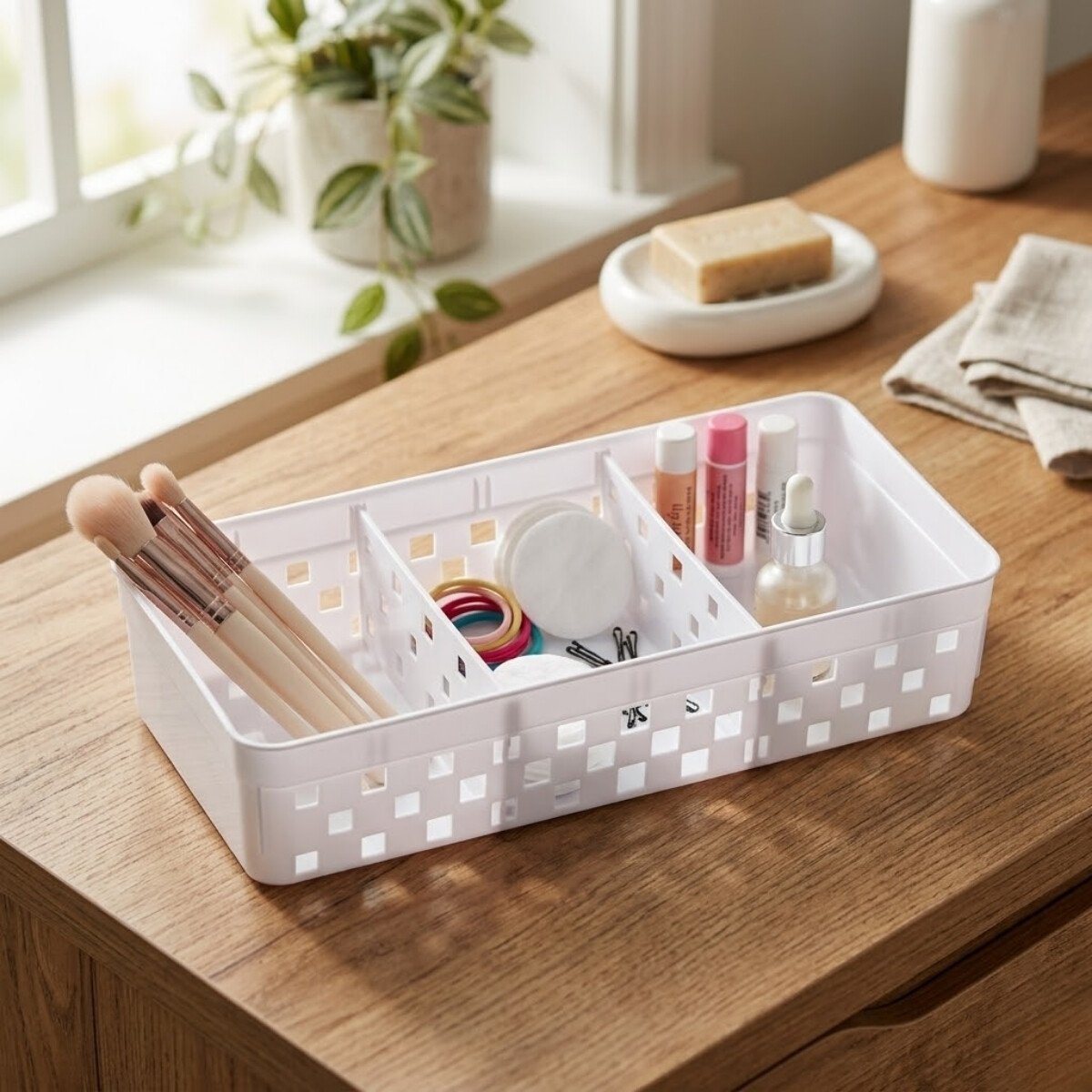 Organizador Quadratta calado con 3 divisiones - BLANCO 