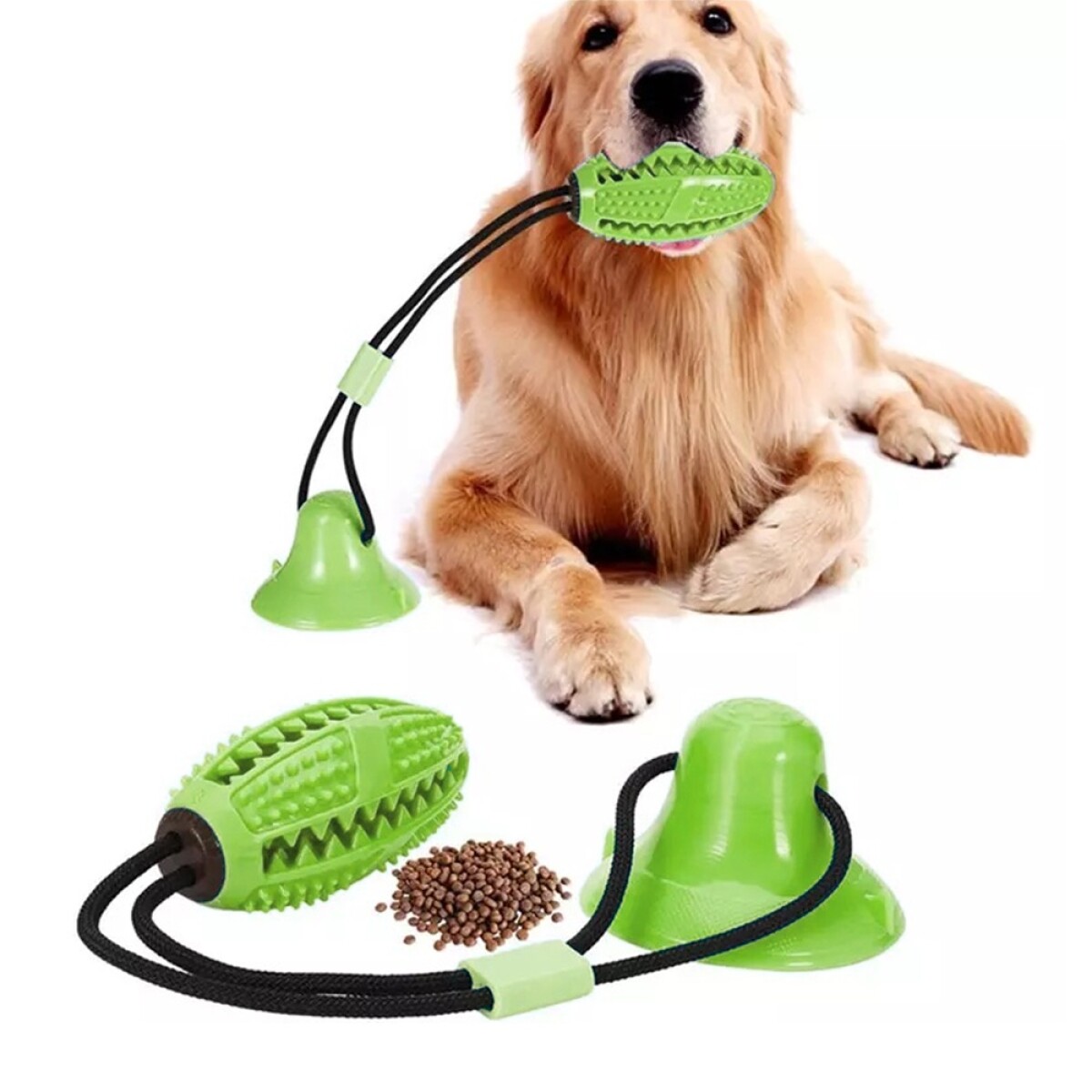 Juguete Rellenable y Masticable para Comida con Ventosa para Perro - Verde 