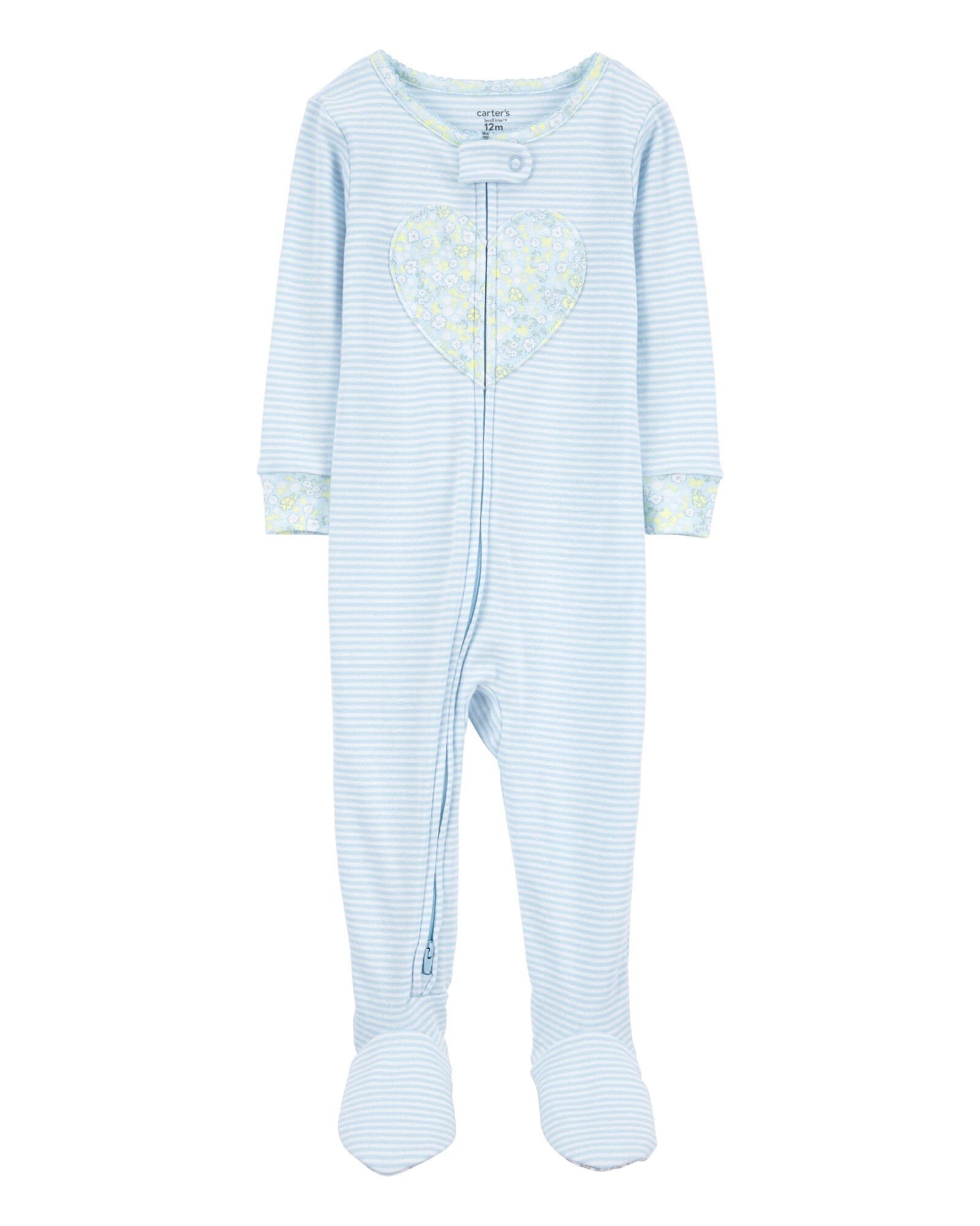 Pijama una pieza de algodón, con pie, celeste, estampa corazón. Talles 2-5T Sin color