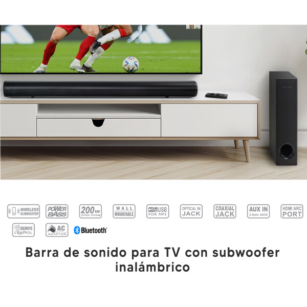 Barra De Sonido Muse M1880 Sbt Con Subwoofer 200w Dimm BARRA SONIDO MUSE M 1880 SBT 200W + SUB