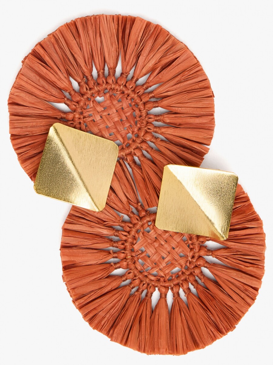 Pendientes Maxi Redondos Con Rafia naranja