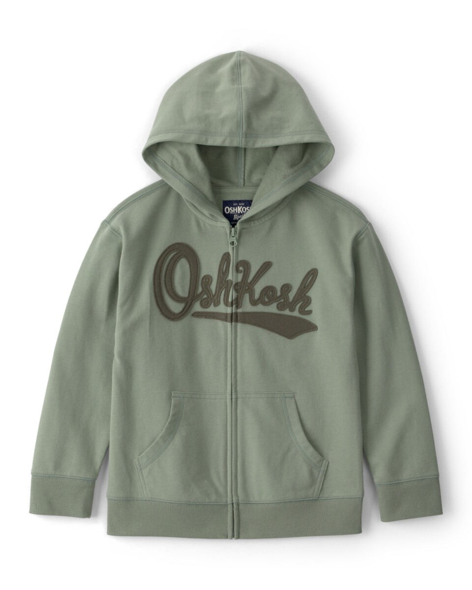 Campera de algodón, verde, con capucha y logo 