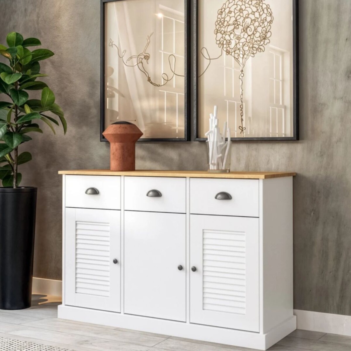 Aparador - 3 Puertas - 3 Cajones - Línea Valenciana - Blanco Robles 