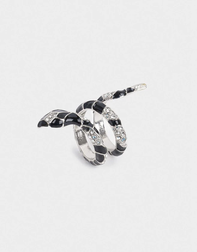Anillos Medianos y Grandes Con vibora Anillo De Serpiente - Plateado